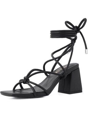 Women's Black Strappy Gladiator High Heel Sandals Chunky Block Heel Open Toe
